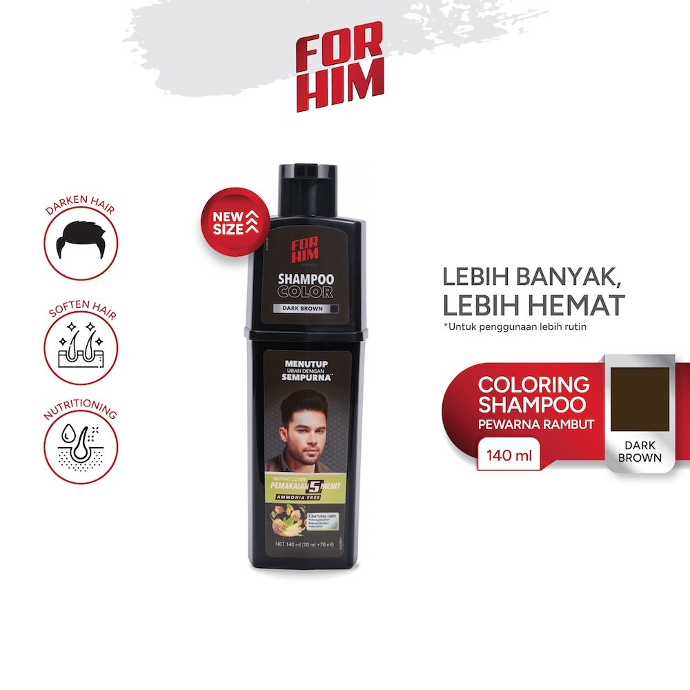 For Him Hair Color Shampoo Dark Brown / Coklat Tua 140ml By Miranda (NEW)