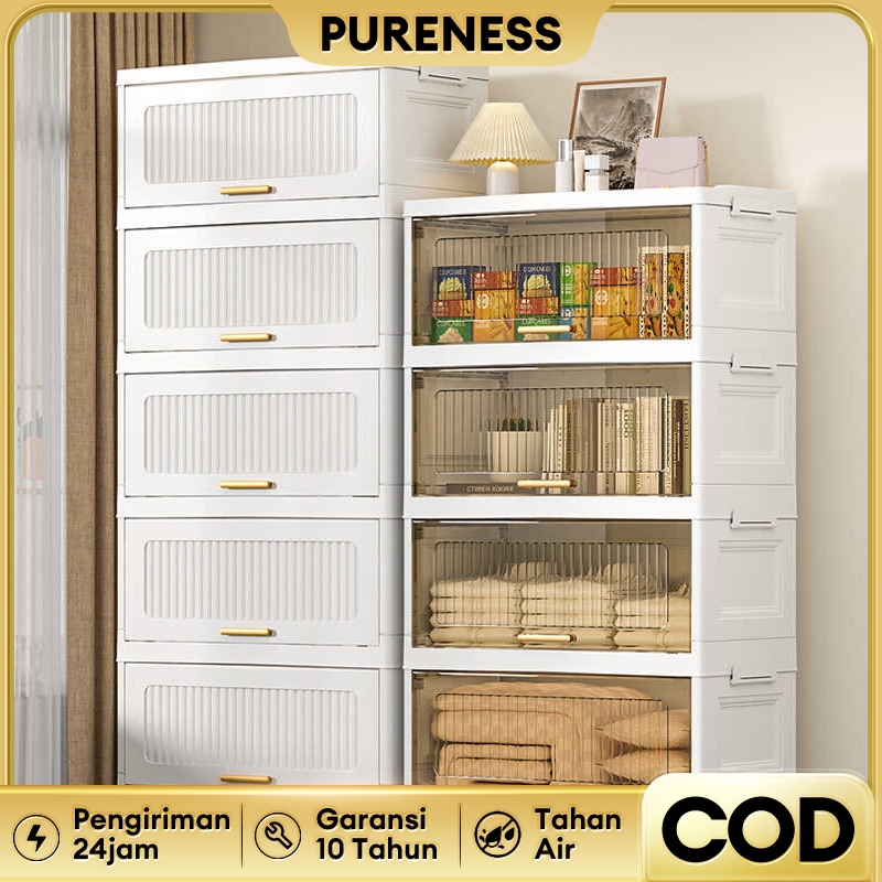 ganbettershop Lemari Pakaian Plastik Lemari lipat Lemari Plastik Pintu Lipat multi-lapis lemari