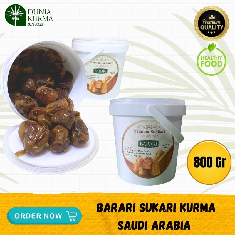 

Kurma Barari Premium Sukkari 800 Gr (Kemasan Ember Plastik) Saudi Arabia