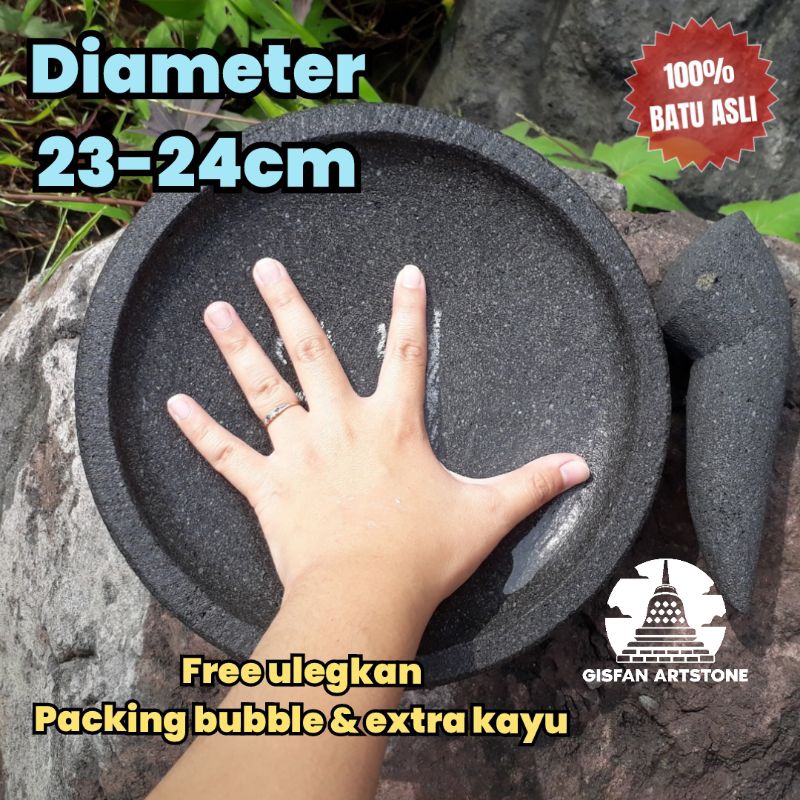 (Packing kayu) Cobek coet layah lemper 23-24cm 100% batu asli gunung Merapi free ulegkan