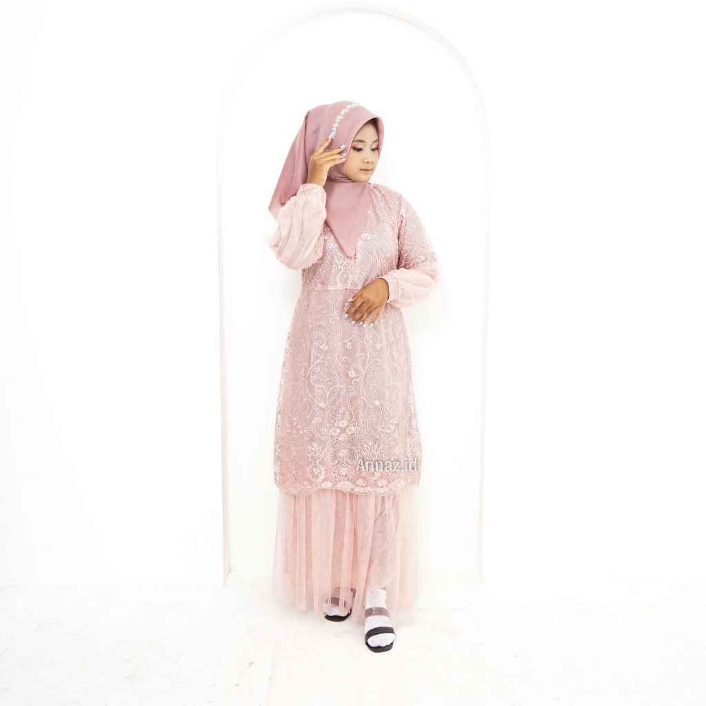 Annaz Dress Gamis Brukat Tile Polkadot / Dress Pesta Mewah / Gamis Kondangan Murah / Gamis Brukat / 