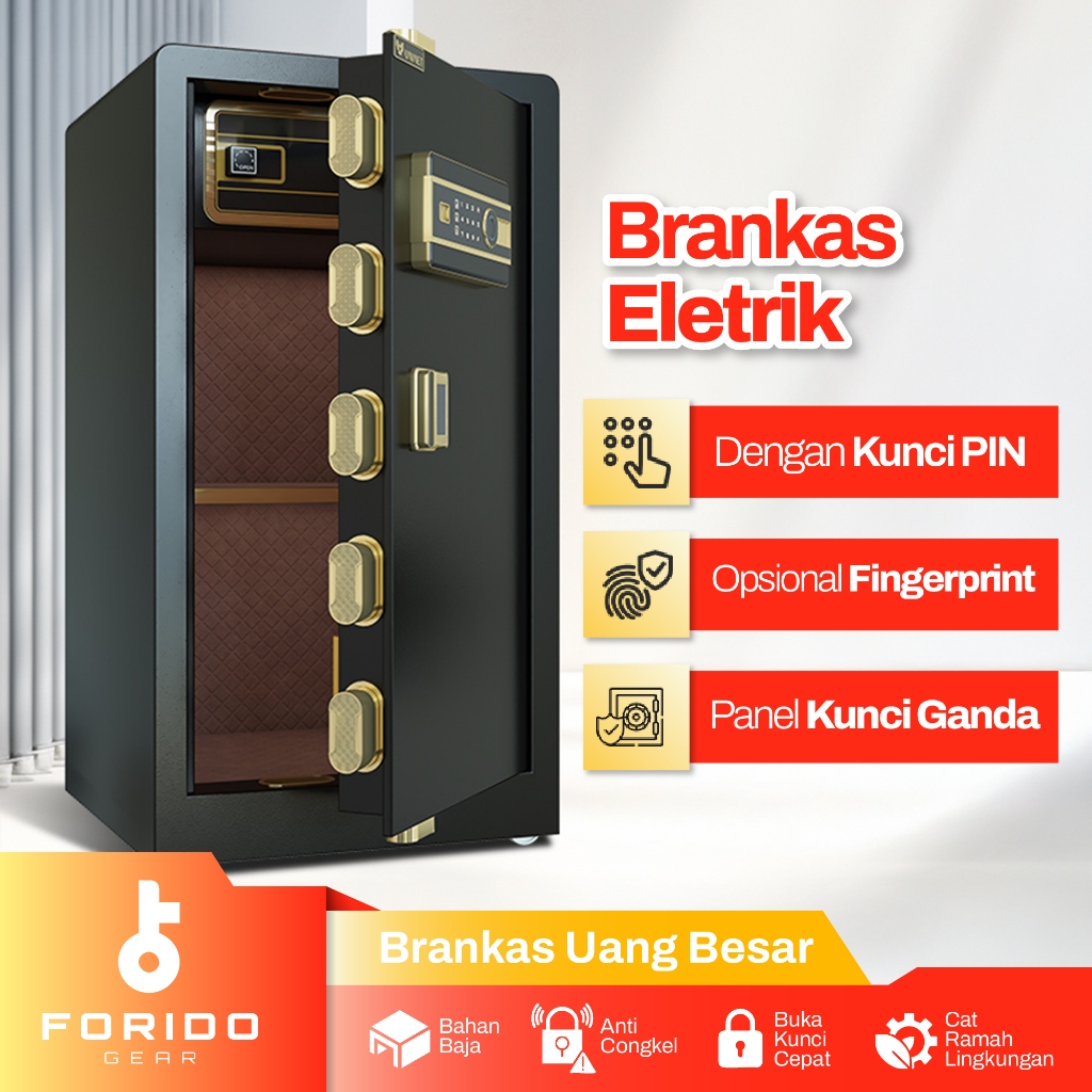 BRANKAS UANG DAN EMAS UKURAN 80CM BRANKAS BESAR ELEKTRIK BRANKAS EMAS PIN DAN FINGERPRINT FULL BAJA