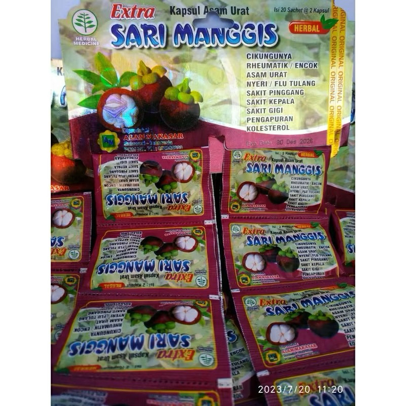 

exstra sari manggis kapsul asam urat, pegel linu kemasan hanger original 100%(terlaris)