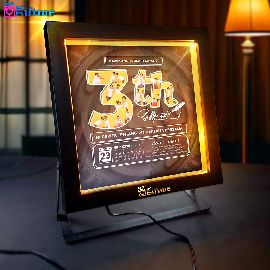 GIFTME Bingkai Foto 3D 8R LED Stand Besi | Kolase Angka - Kado Anniversary Unik Ulang Tahun Cewek