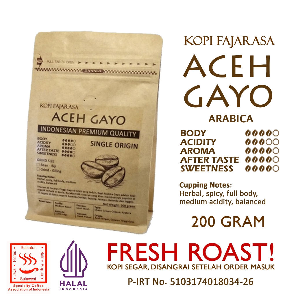 

Kopi Fajarasa Aceh Gayo Biji Kopi Arabica 200 gram