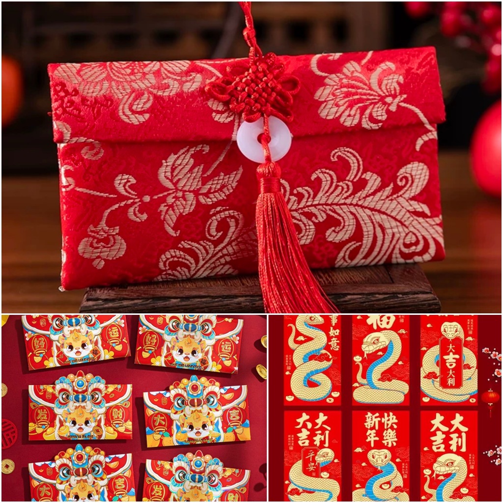 

Angpao Kain Angpau Imlek Shio Naga Ular Merah Emas Panjang Sincia Amplop Red Envelope Hongbao Chinese New Year