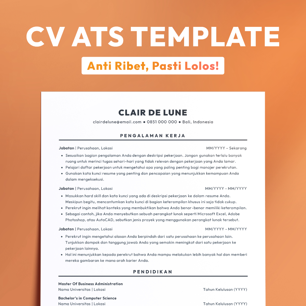 Template CV ATS Friendly | Paket Lengkap Surat Lamaran Dan Resume
