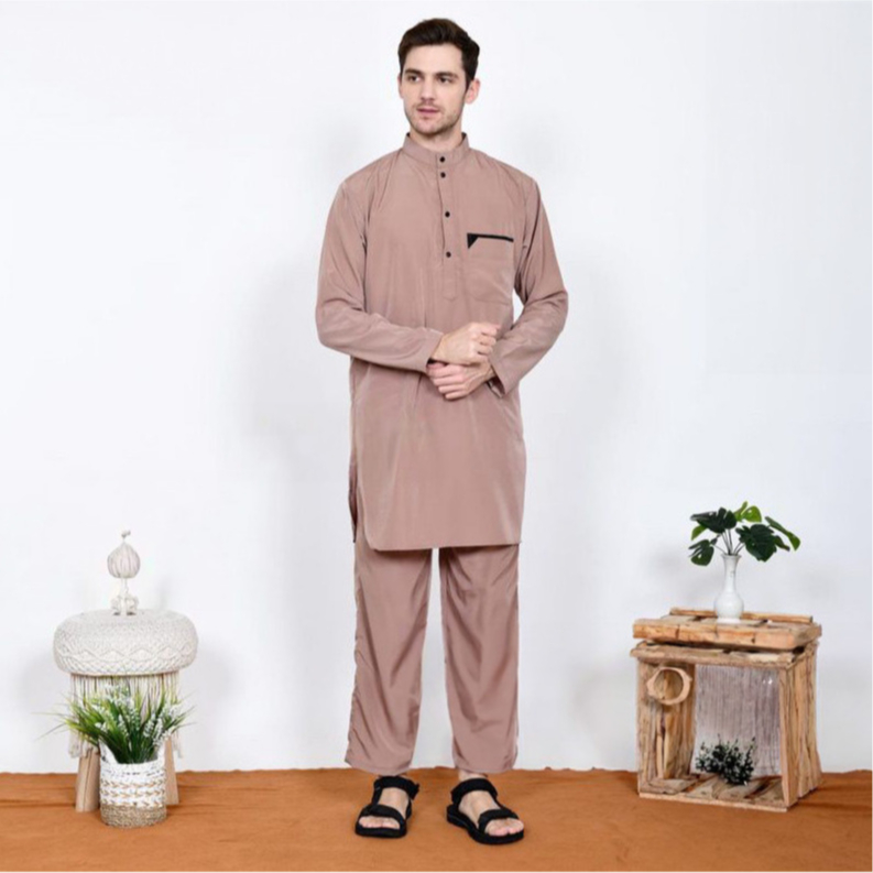 FAVORIT KOKO SETELAN POLOS PRIA DEWASA LENGAN PANJANG - KOKO KURTA PAKISTAN PRIA SET BAJU DAN CELANA
