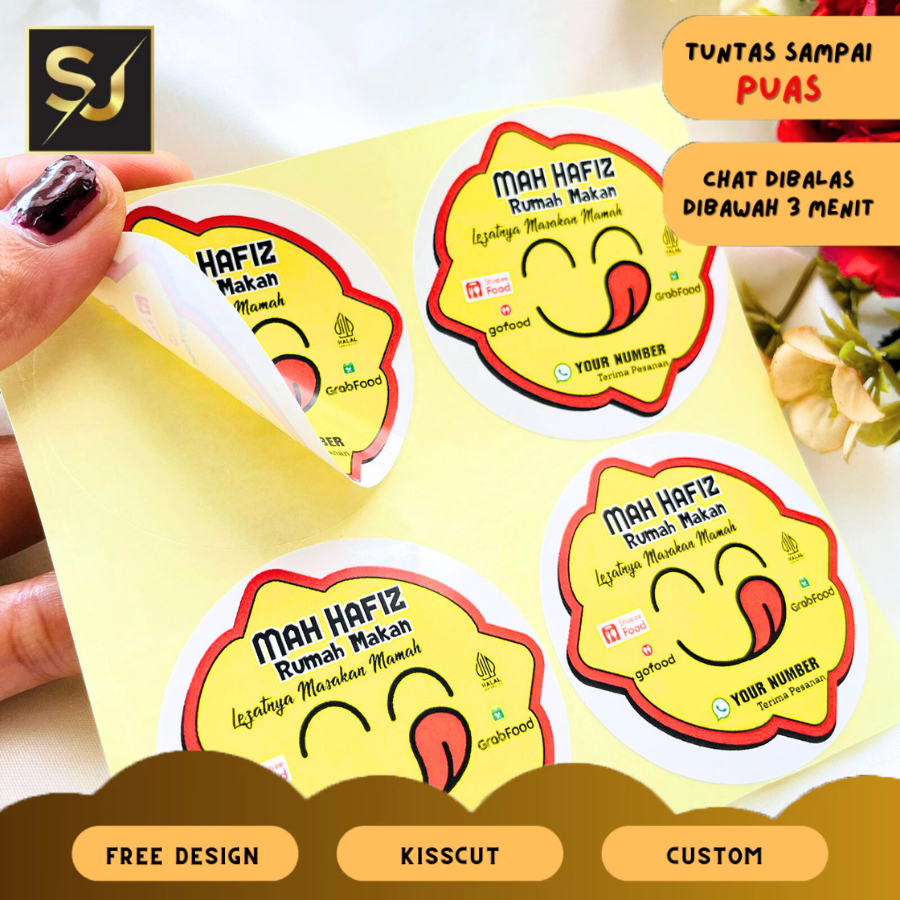 

2-4 Sangjaya Sticker Label Warung Nasi Stiker Logo Box Dus Makanan Restoran Bulat Chromo Uk.Kecil