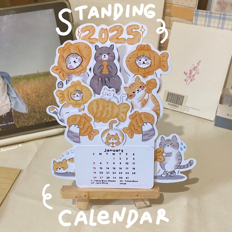 

Standing Calendar /Standing Calendar2025/Kalender Meja/Kalender 2025/Desk Calendar2025/Bungeoppang Cat