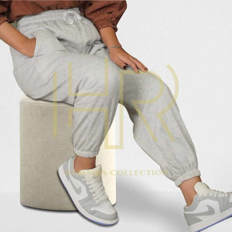 Humaira Celana Jogger/Joger Sweatpants Sport Pria Wanita Light Grey