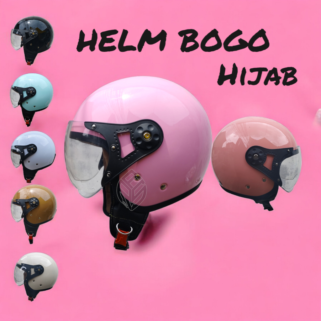 HELM BOGO HIJAB WANITA INCLUD KACA PILOT HITAM-HELM BOGO DEWASA[bisa COD]