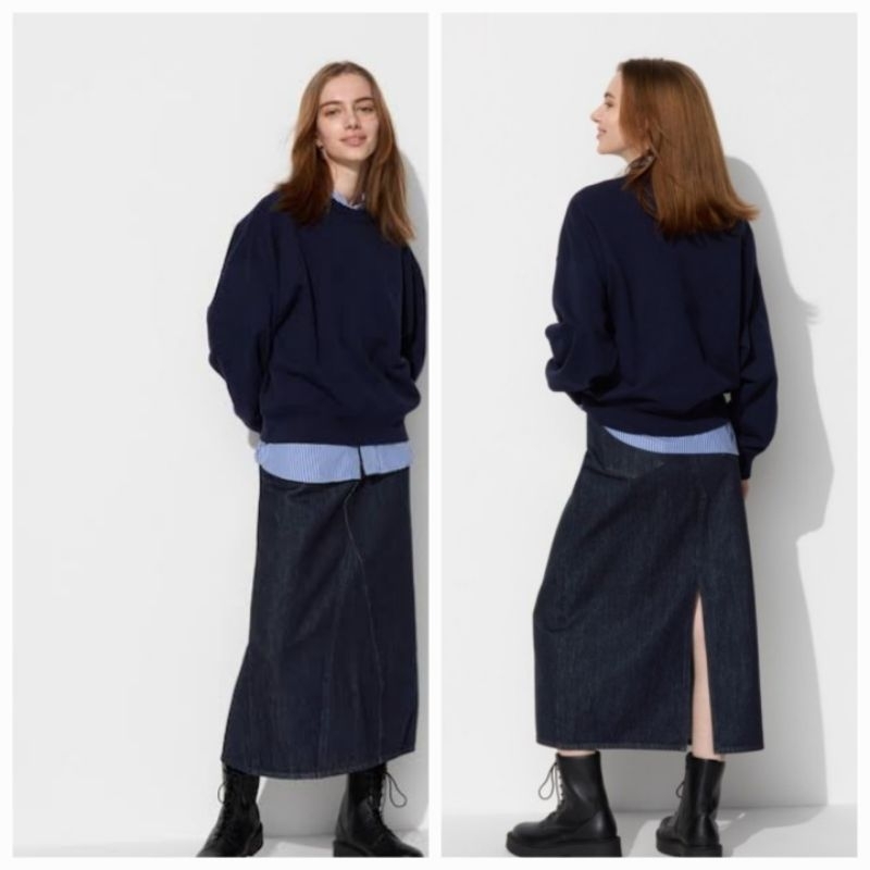 UNIQLO ROK PANJANG PANEL DENIM 69 NAVY BARU ASLI ORIGINAL