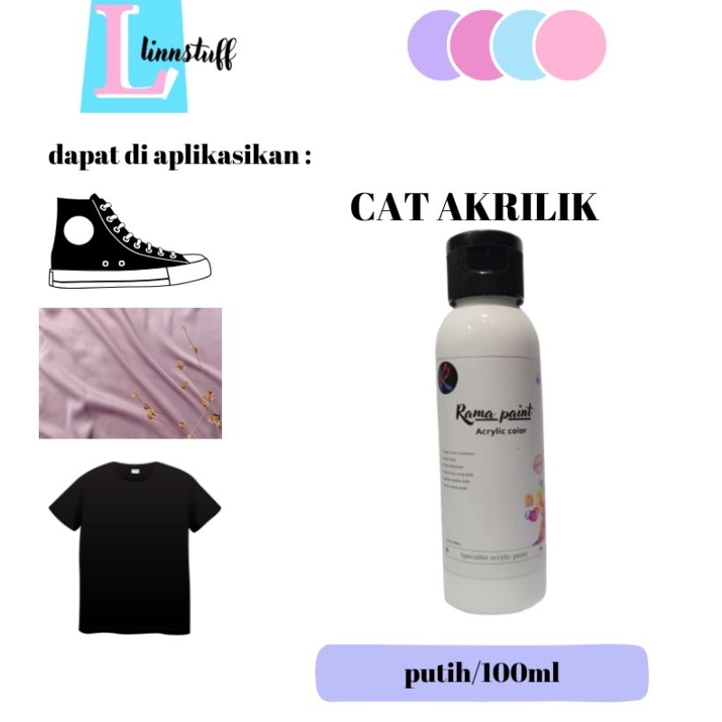 

Cat akrilik lukis warna putih 100ml dapat diaplikasikan dikain, baju, topi dll acrylic paint cat lukis