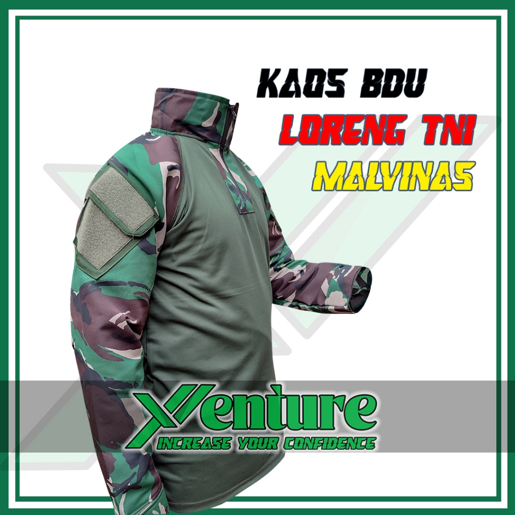 Baju Kaos Tshirt Pakaian Seragam BDU CS Loreng Malvinas Lengan Panjang Pendek Kamuflase TNI AD AL AU