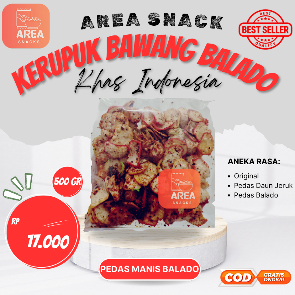 

CEMILAN KERUPUK BAWANG PEDAS MANIS 500 gram 500gr BALADO DAUN JERUK SUPER RENYAH GURIH 500gram