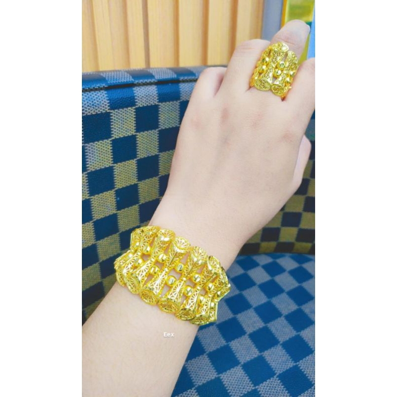 GELANG set CINCIN TITANIUM ASLI LAPIS EMAS