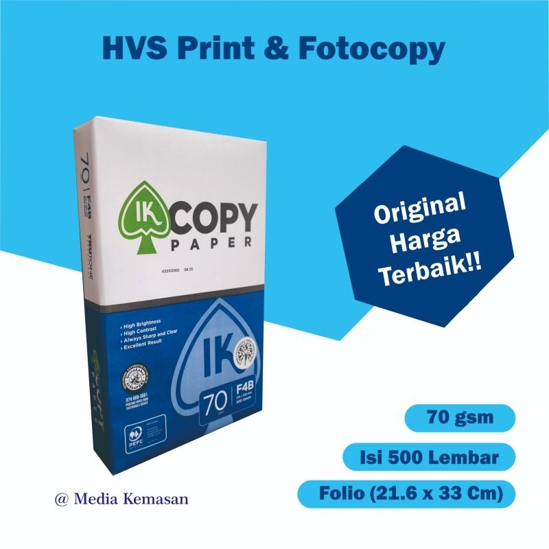 

HVS 70 GR F4/Folio (Kertas Print & Fotocopy merk ik copy