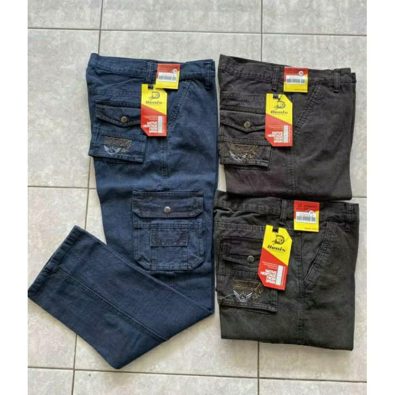 celana semi jeans pria kempol cargo panjang