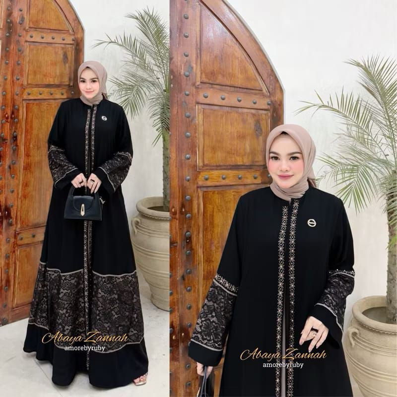 Abaya Premium Prada Crepe mix Brokat Mewah