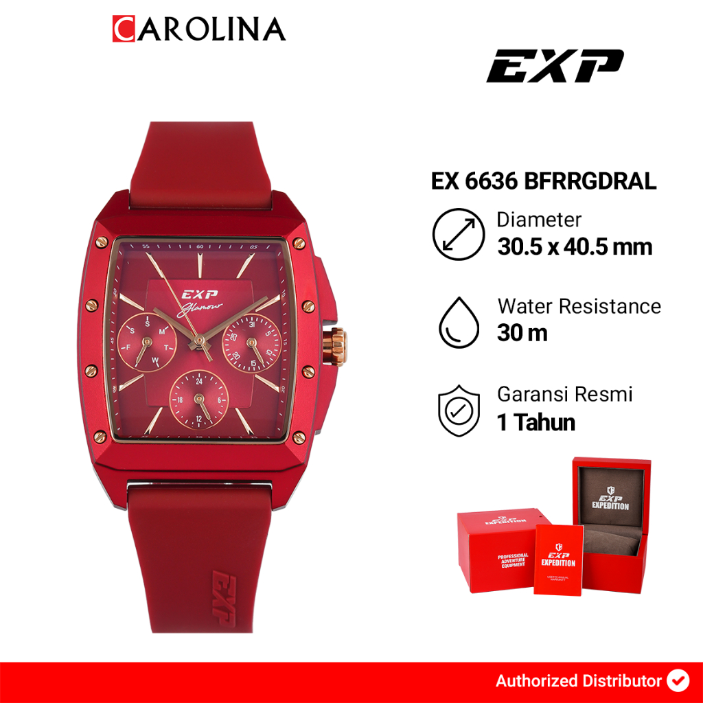 Jam Tangan Wanita EXP Chronograph  EX 6636 BFRRGDRAL Red Dial Red Rubber Strap