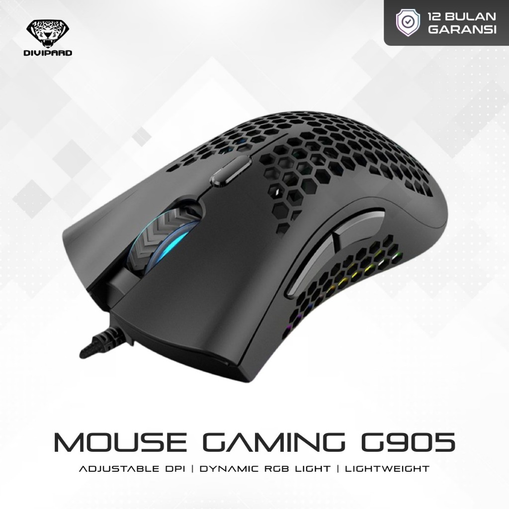 Mouse Gaming Kabel Divipard G905 Honey Comb RGB LED Light untuk Komputer Laptop PC
