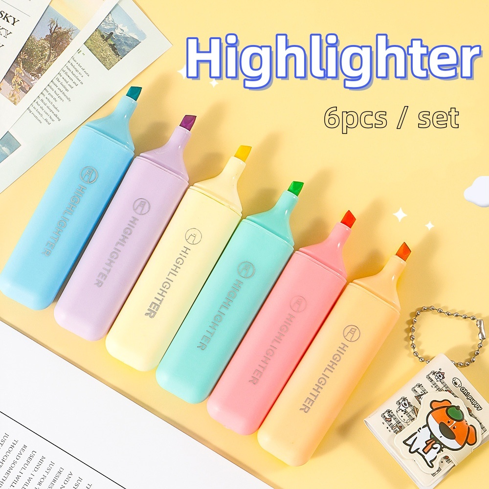 

6 pcs/Pack Highlighter Pastel Texliner Stabilo Warna Pastel Color Pen Marker