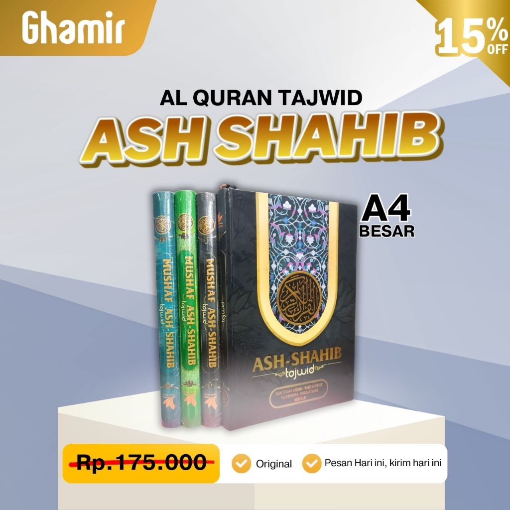 Al Quran Tajwid Ash Shahib A4 Hardcover - Mushaf Ash Shahib Tajwid A4 Rasm Utsmani Tajwid Warna Waqa