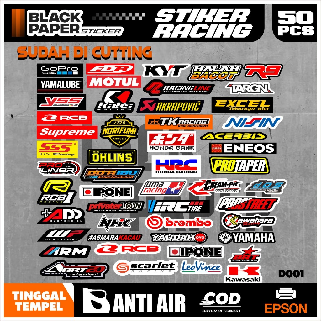 

50 lembar Stiker Sponsor Racing Waterproof Sudah Terpotong tinggal tempel