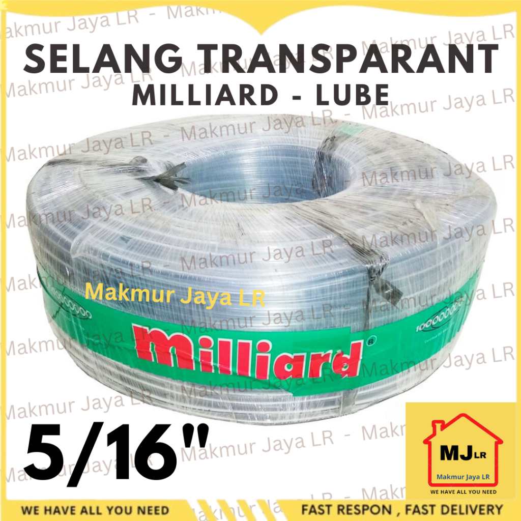 ( per ROL 100 meter ) Selang 5/16" 5/16 inch MILLIARD LUBE TEBAL L Lubrican bening transparan Transp