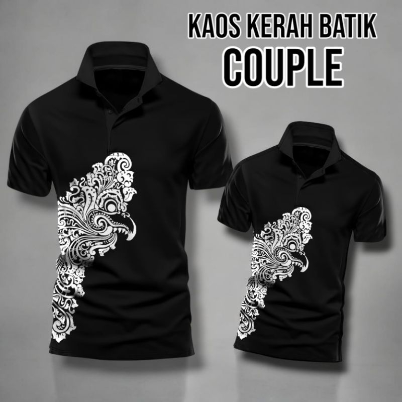 KAOS COUPLE ANAK & AYAH MOTIF BURUNG BATIK SAMPING BAJU ATASAN KAOS POLO KERAH KANCING MOTIF DTF DIG