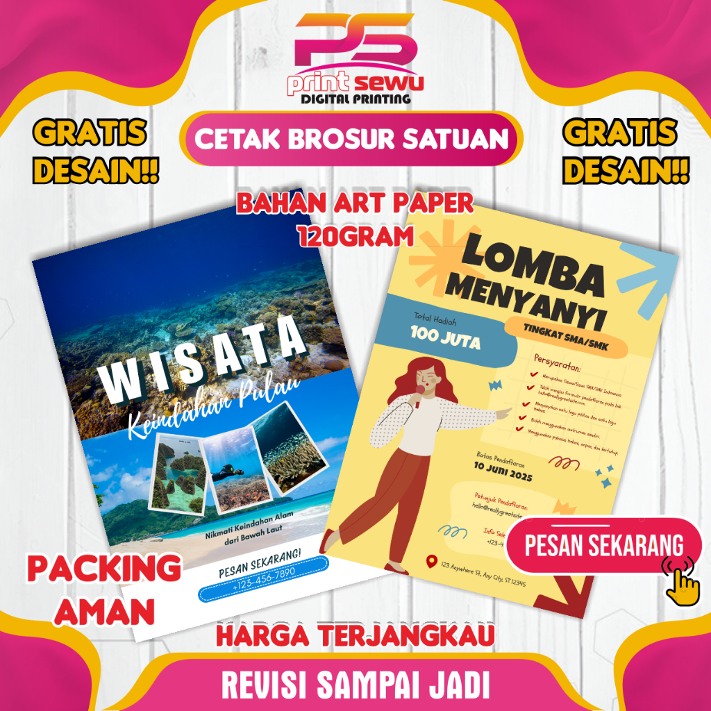 

CETAK BROSUR LIPAT/LEAFLET A4 SATUAN | BROSUR LIPAT | LEAFLET A4 | GRATIS DESAIN | REVISI SAMPAI JADI | FULL WARNA | SATUAN