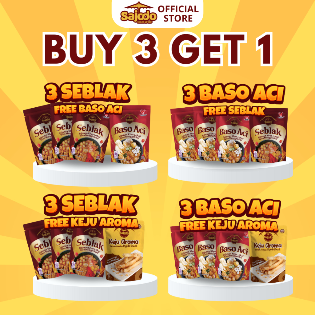 

BELI 3 GRATIS 1 (Seblak, Boci,Keju Aroma, Keripik Kaca) - Sajodo Snack & Food