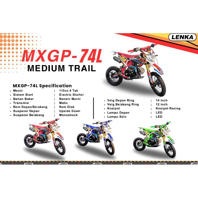 Medium Trail 110cc LENKA MGXP 74L Mainan Anak Motor Trail