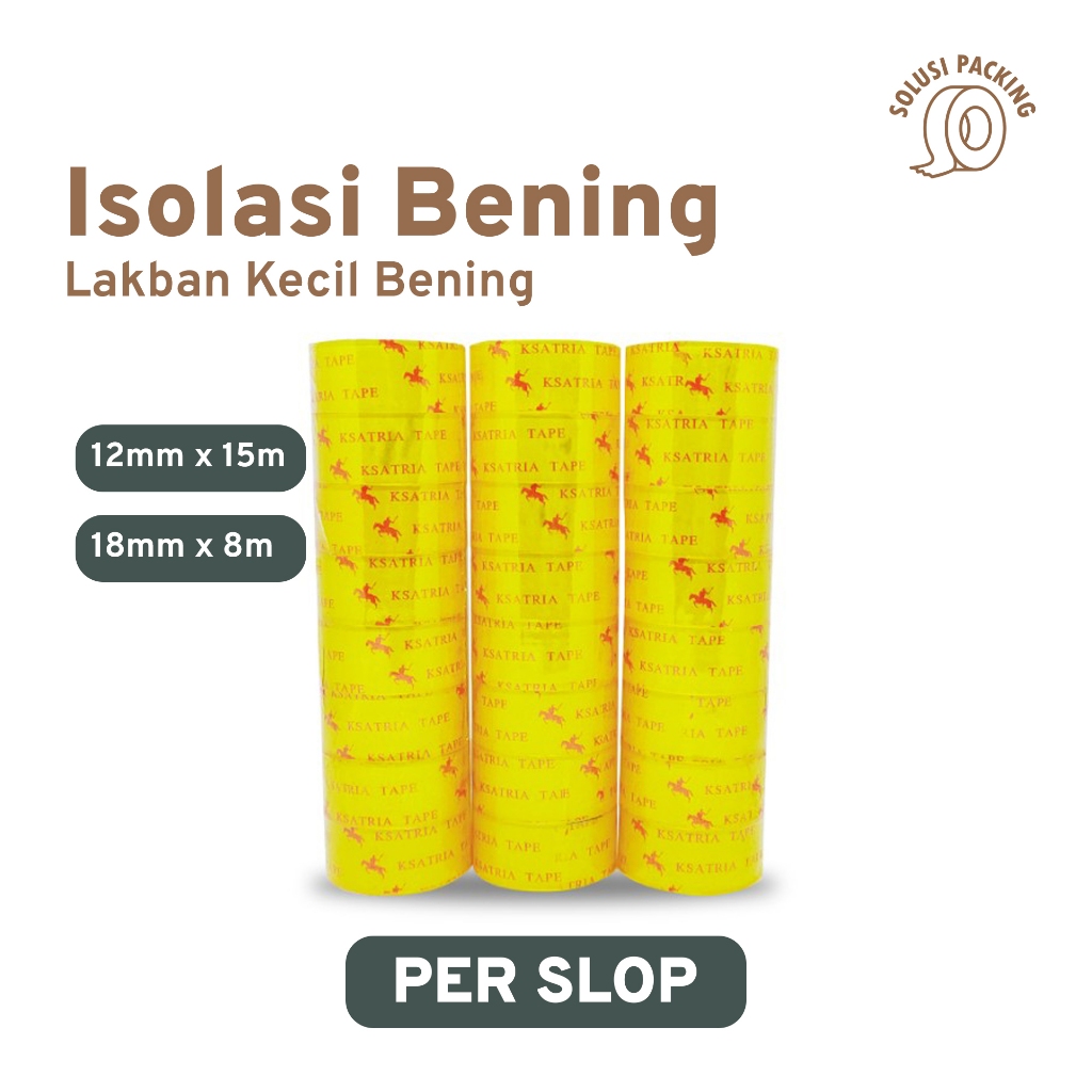 

Lakban Bening Isolasi Kecil 18MM & 12MM KSATRIA Tape Kualitas Premium | Solusi Packing