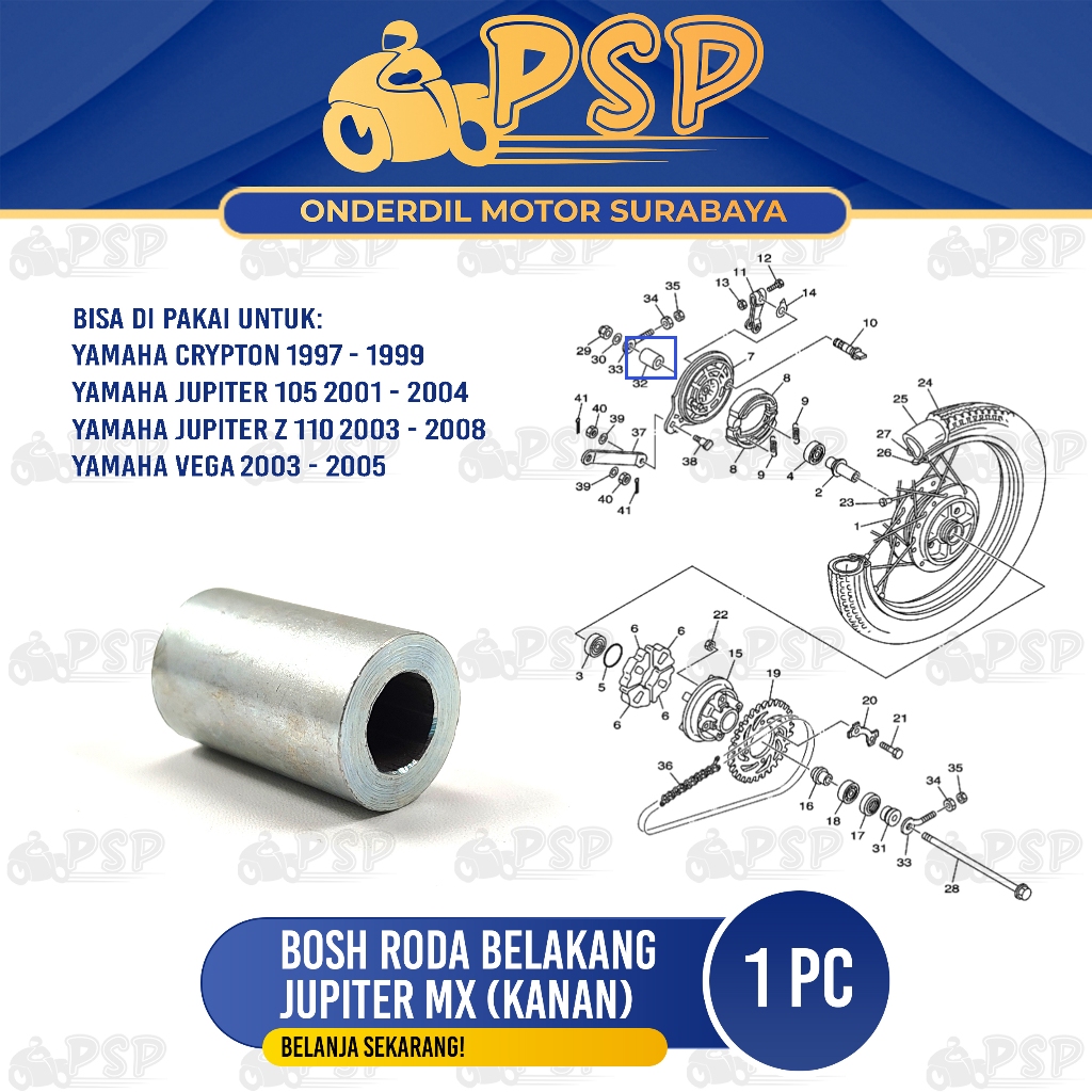 Bosh Roda Belakang Jupiter Z (Kanan) -  Boshing Bos Luar Tromol Kanan Yamaha Crypton Jupiter Vega