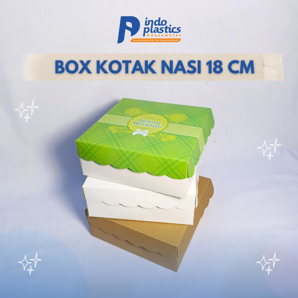 (10 PCS) Box/Dus Kotak Makan Nasi Hajatan 18 CM x 18 CM X 7 CM Warna Coklat/Putih/Motif