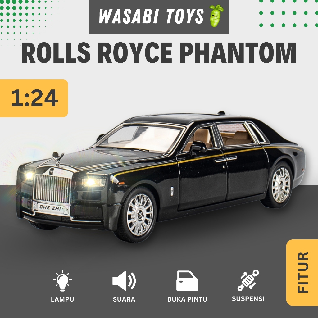 Diecast 1:24 Rolls Royce Phantom Miniatur Mobil (Dengan Lampu, Suara, Suspensi, Aksesoris Payung)