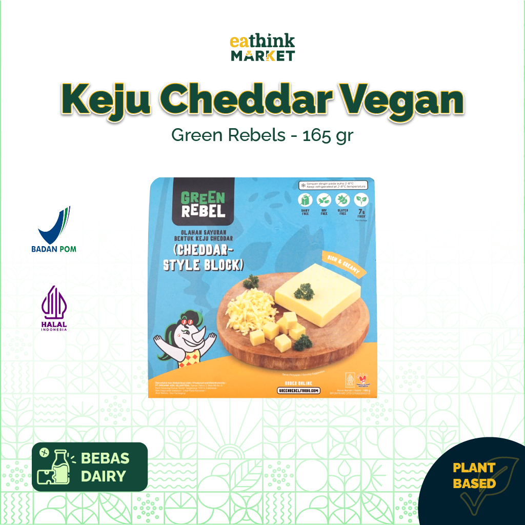 

Keju Cheddar Vegan Plant Based Tanpa MSG - Green Rebel 165 g