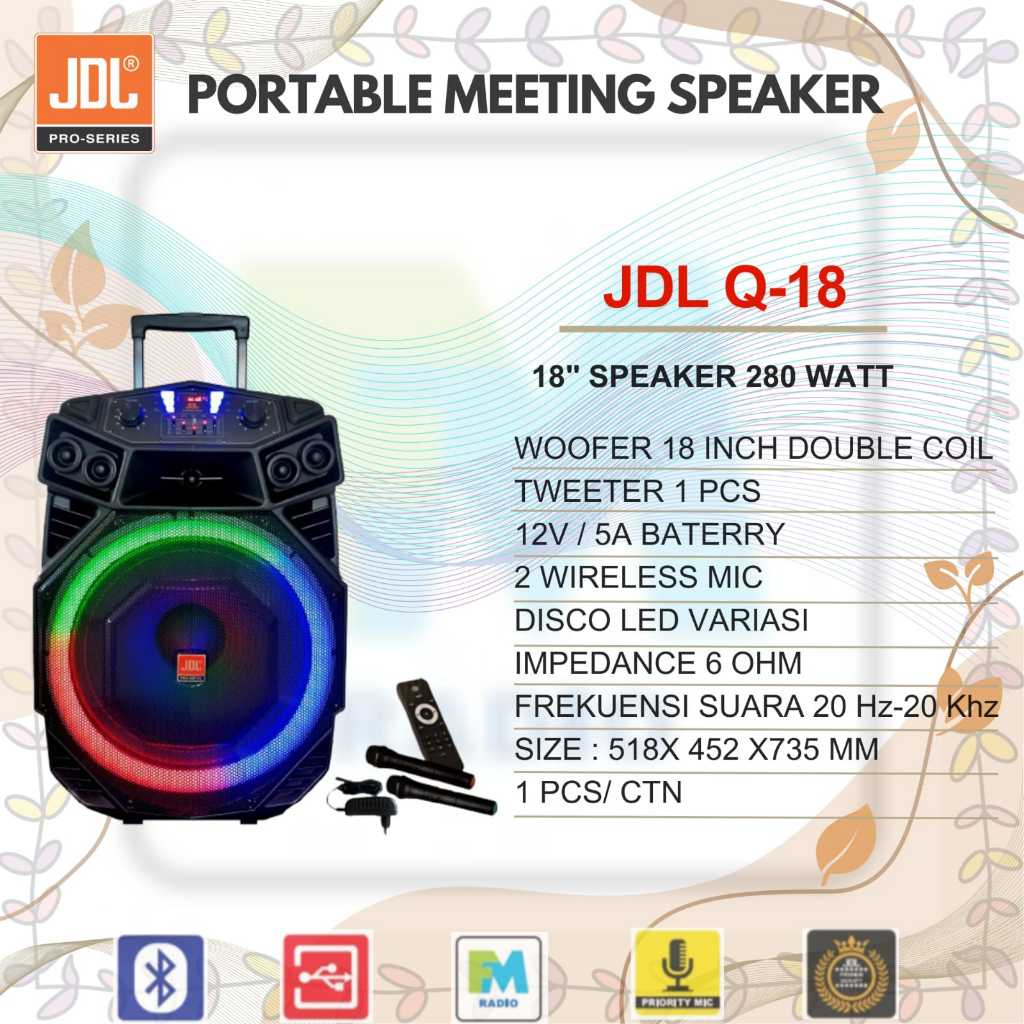 Grosir Speaker Portable JDL Q-18  Bluetooth 18 inch Speaker 2 Microphone wireless