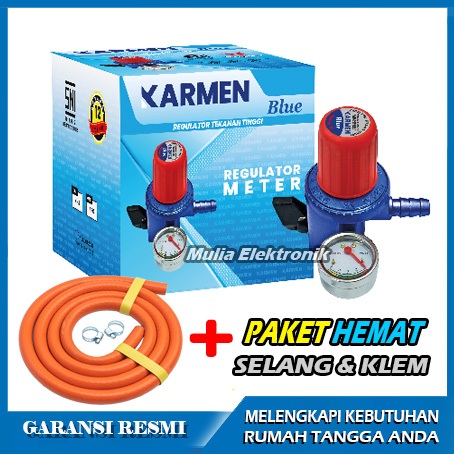 Karmen Regulator Meter Paket Regulator Tekanan Tinggi dan Selang untuk Kompor Gas Blue TEKANAN TINGG