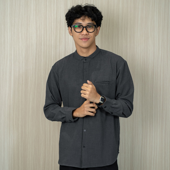 TWO-D Baju Kemeja Koko Muslim Pria Kerah Motif Lengan Panjang TD2587