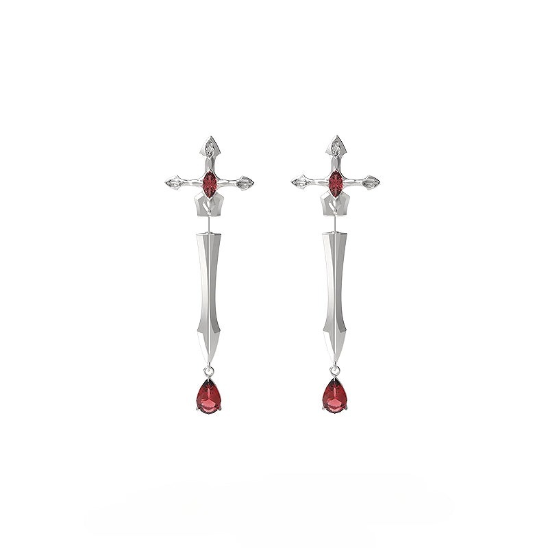 Pure Love God Of War Long Sword Y2K Earrings- 925 silver- Zirconia Stone