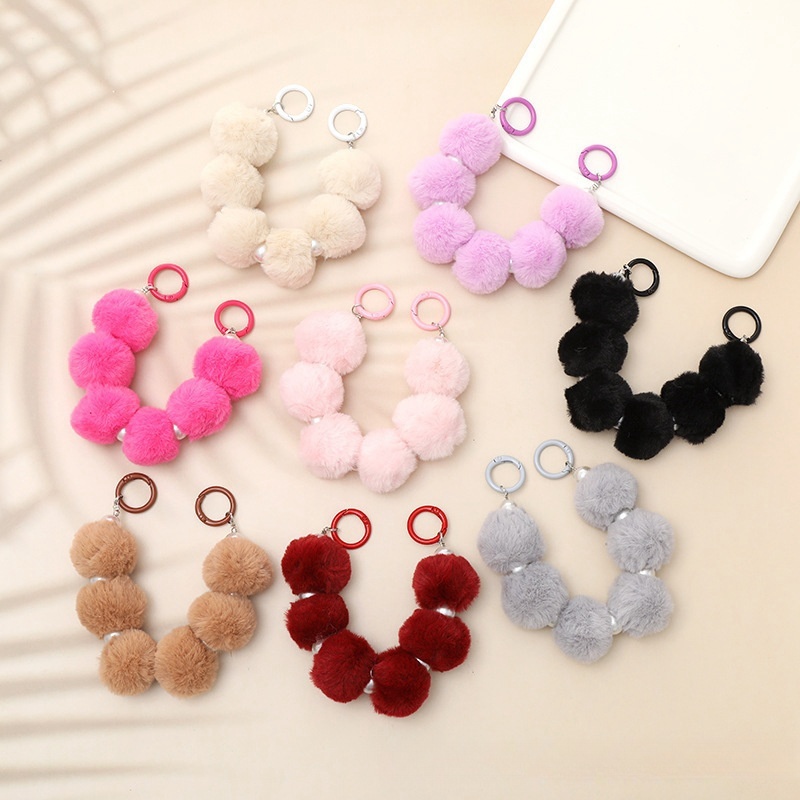 Keychain Pom Pom Pearl Cantik Tali Gantungan HP Bulu Mutiara Mewah Universal Gantungan Tas Lucu Gaya