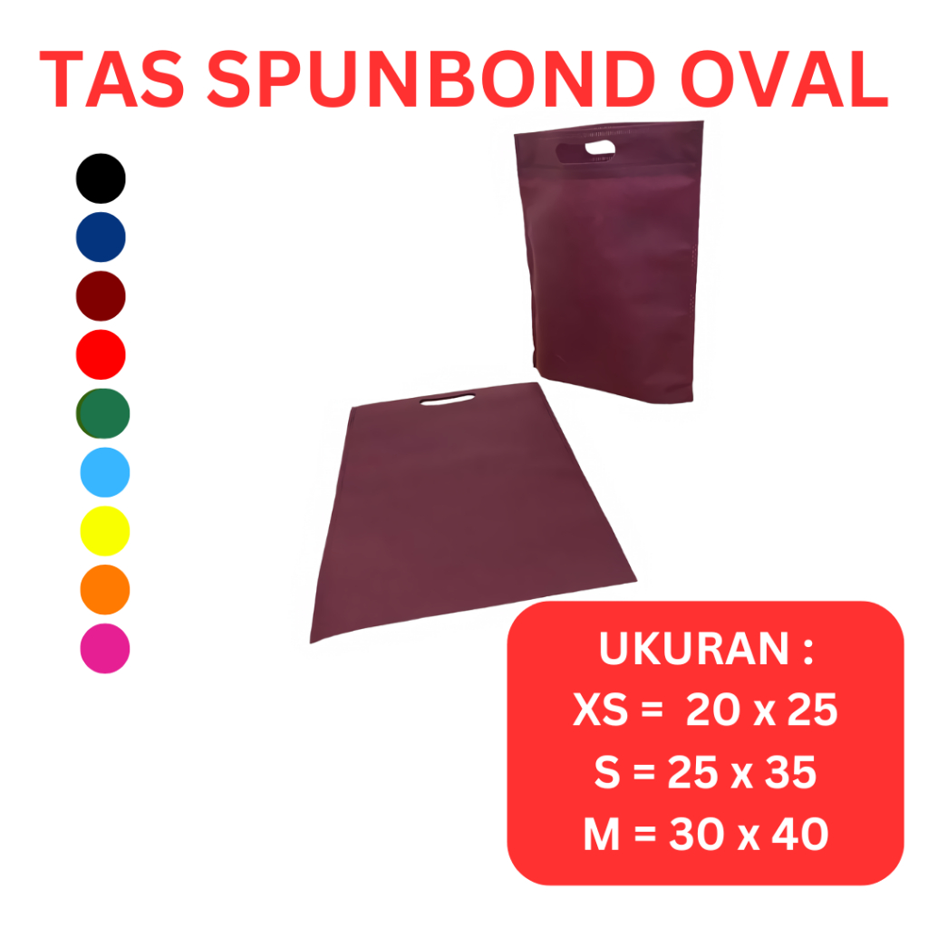 

Totebag Polos Oval Bahan Tas Spunbond | Goodie Bag Tas Kado Warna Maroon