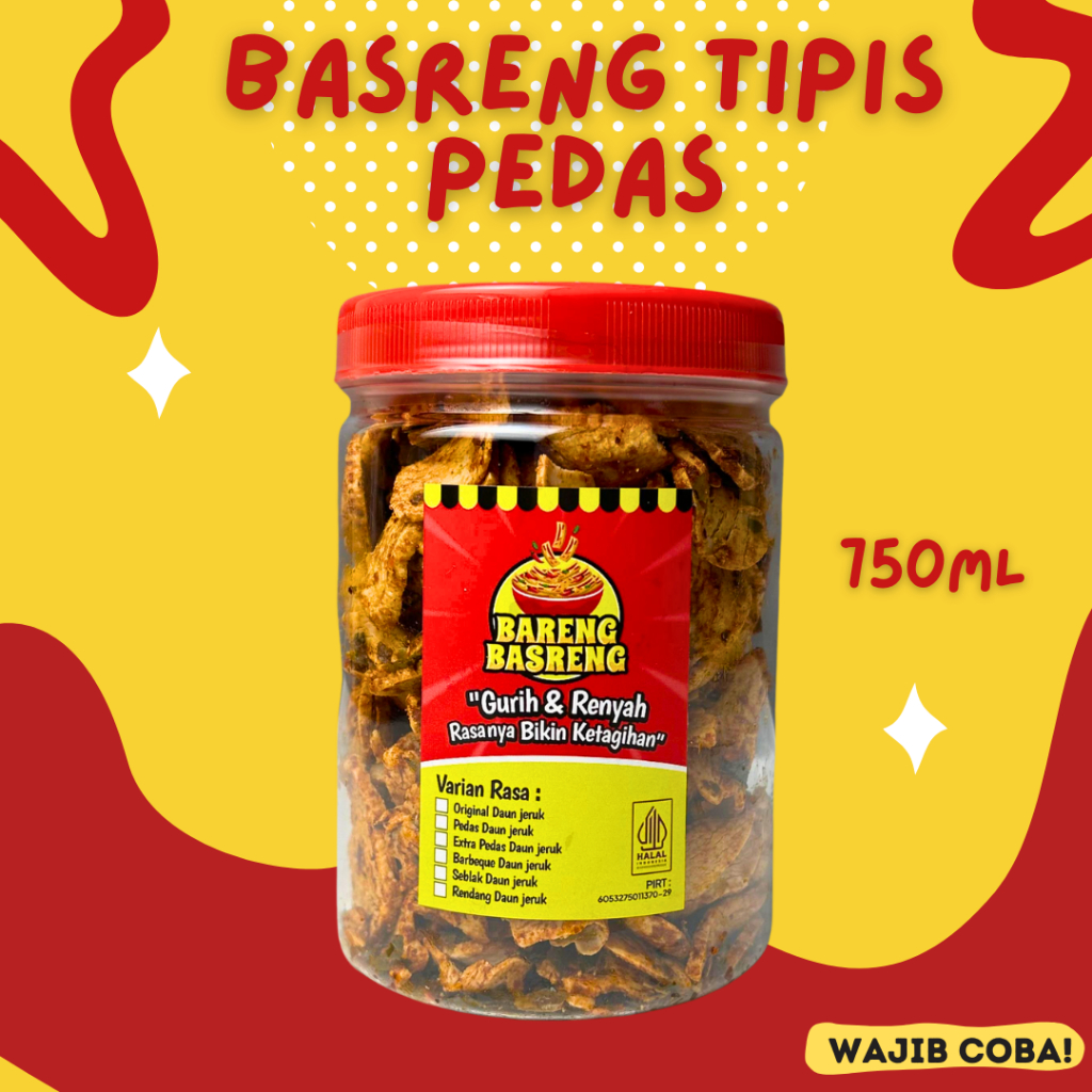 

Basreng Tipis Pedas 750ml - Camilan Jajanan Snack Basreng original Pedas Daun jeruk