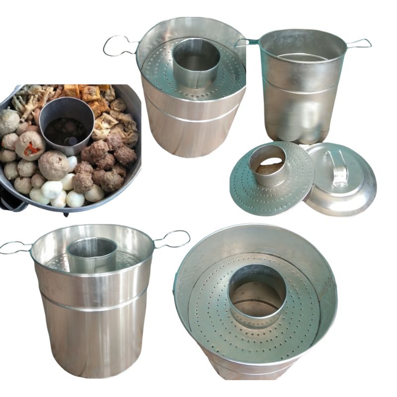 dandang bakso/pancibakso/tong bakso mini alumunium ukuran 28cm 26cm 24cm