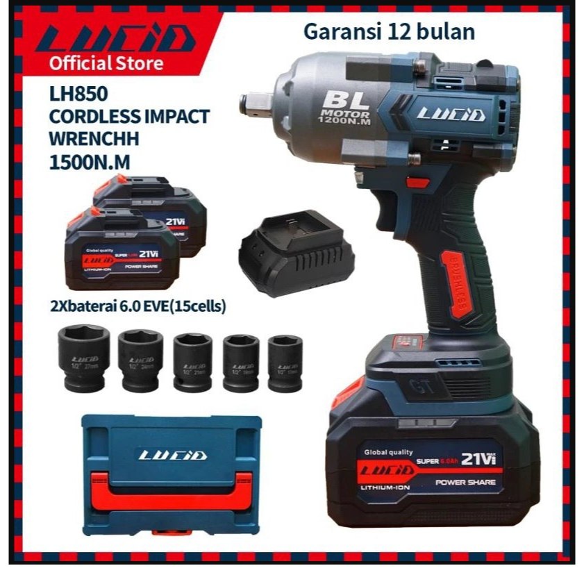 Lucid LH 850 Cordless Impact Wrench Brushless Baterai Lithium EVE Mesin Buka Baut Bor Batteries dari