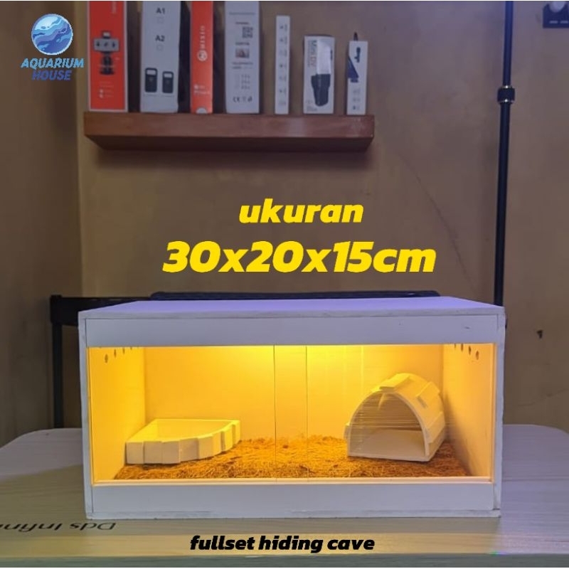 mamacholida - kandang reptil / terarium fullset pvc & akrilik mewah + lampu led usb