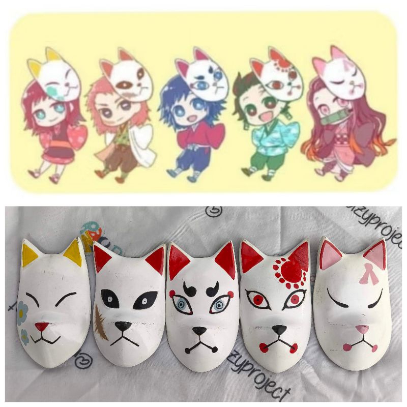 Mini Demon Slayer Kimetsu no Yaiba Kitsune Fox Rubah Mask Topeng Kayu Cosplay Anime Jepang